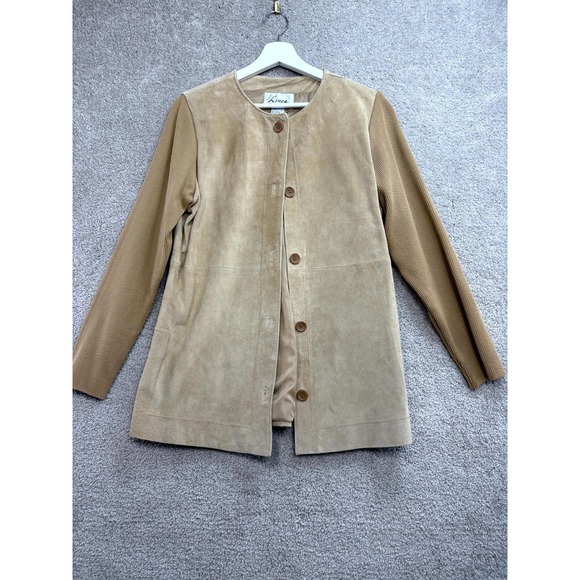 Linea by Louis Dell'Olio Jackets & Blazers - Linea by Louis Dell'Olio Suede Leather Jacket Women Small Tan Lined Button Front